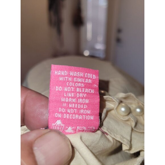 Du Jour XS Ivory Ruffled Pearl-Accent Cap Sleeve Blouse 100% Cotton Womens Top - Picture 6 of 6